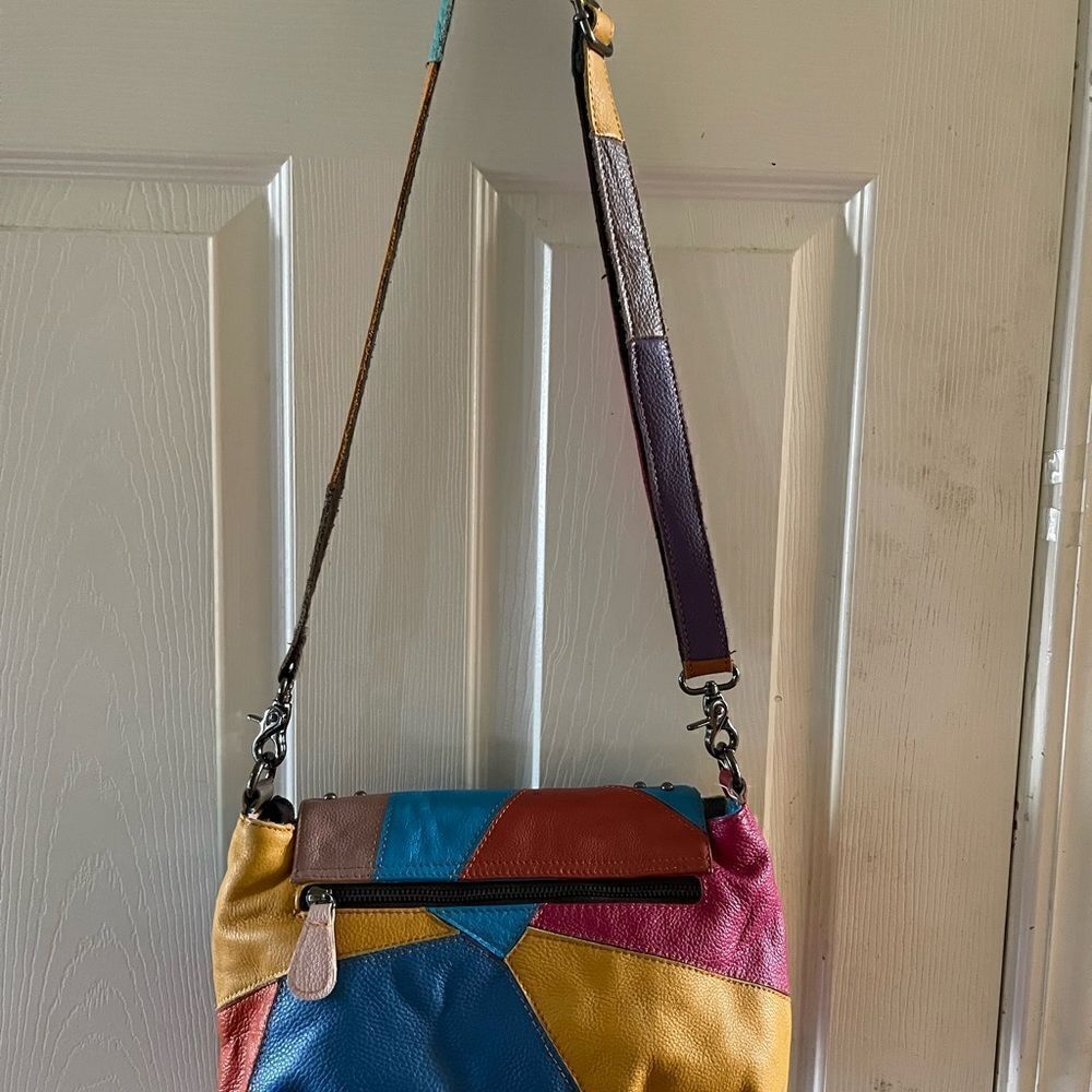Ameri Leather Multi Color Patchwork Crossbody Bag… - image 3